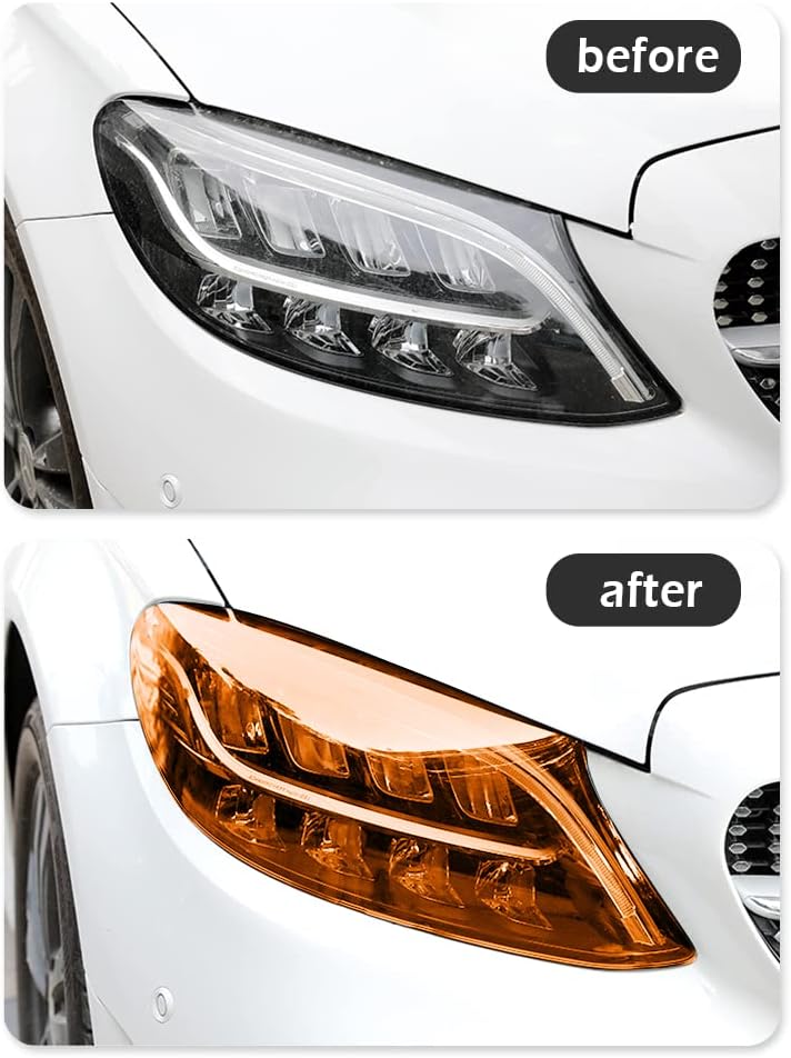 wedfish 12 X 48inch Car Light Tint Film, Cuttable&Stretchability Car Headlight Taillight Fog Light Vivid Vinyl Wrap Protector,Non-Marking Self-Adhesive Decals Car Decor (Orange) - Image 5